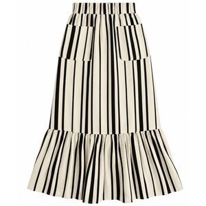 No.6 Store Black Ivory Striped 100% Silk Ruffle Skirt